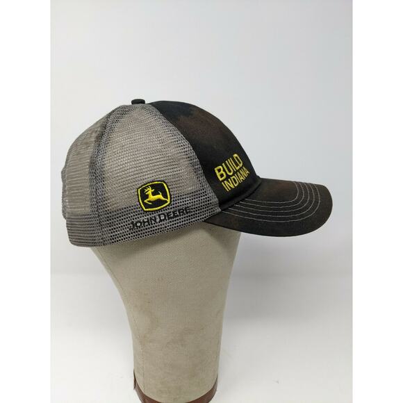 John Deere Brand Trucker Hat Meshback Snapback Build Indiana Black & Grey - Picture 7 of 11